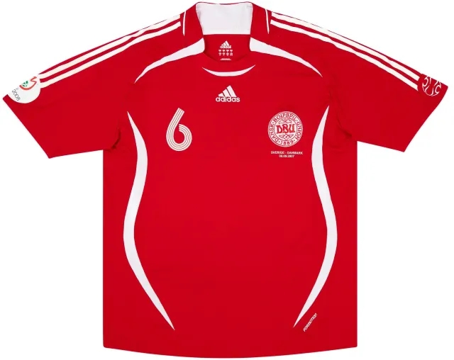 adidas 2007 Denmark Match Worn Home Shirt #6 (Helveg) v Sweden