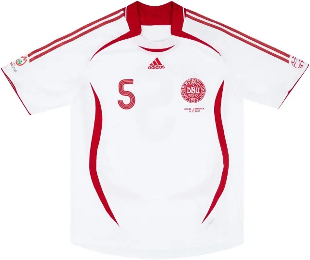 adidas 2007 Denmark Match Worn Away Shirt #5 (Jensen) v Spain