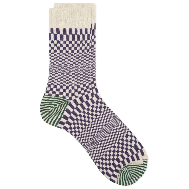 RoToTo Warped Checker Crew Sock Blueberry