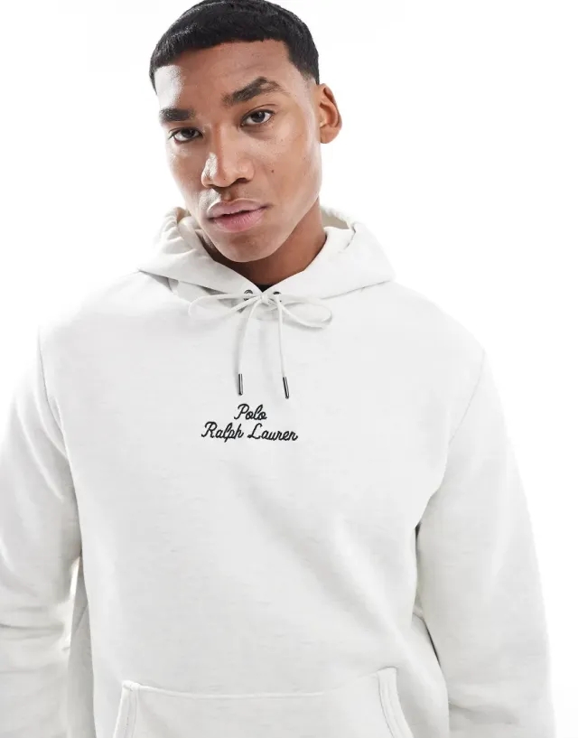 Polo Ralph Lauren Central Script Logo Double Knit Hoodie In Stone Marl-Neutral