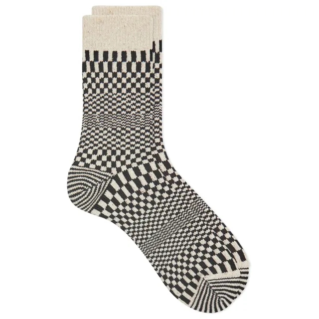 RoToTo Warped Checker Crew Sock Black