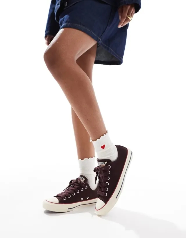Converse Chuck Taylor All Star Ox Trainers In Burgundy With Trim-Black