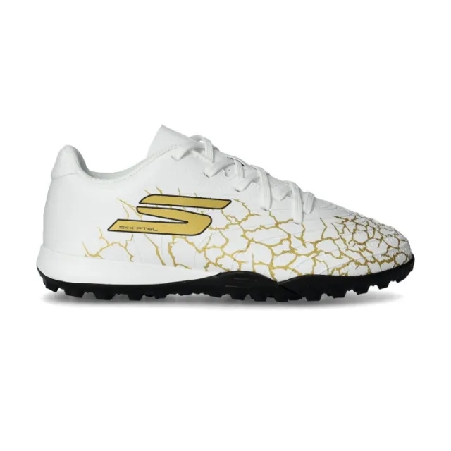 Skechers SKX_1.5 Jr Youth TF Sneaker in White/Black/Gold | Synthetic