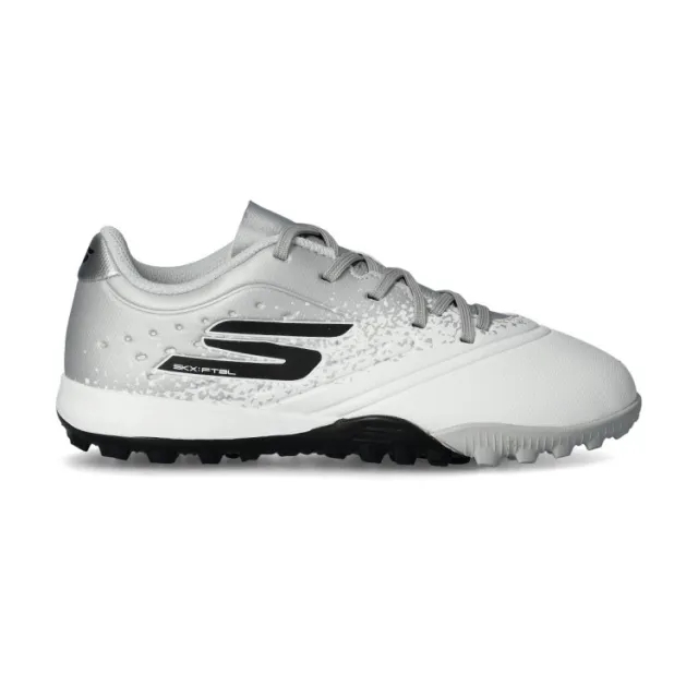 Skechers Razor 1.5 Jr Youth TF Sneaker in White/Silver | Synthetic/Textile