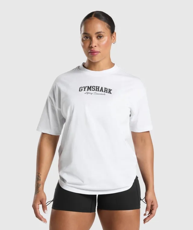 Gymshark Lifting Essentials Graphic Oversized T-Shirt - White