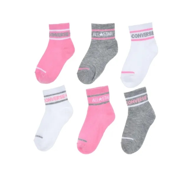 Converse 6-Pack Striped Logo Quarter Socks - Pink