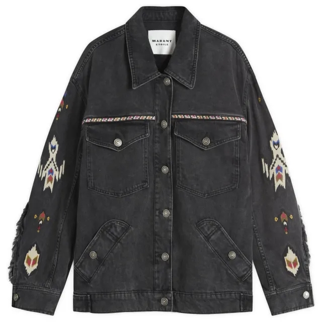 Isabel Marant Étoile Women's Manona Embroidered Denim Jacket Dark Grey