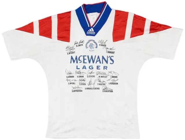 adidas 1992-93 Rangers 'Signed' Away Shirt - 7/10 - (M)