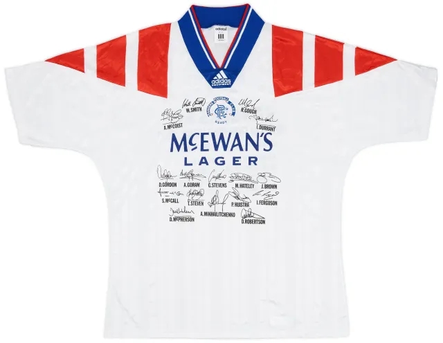 adidas 1992-93 Rangers 'Signed' Away Shirt - 9/10 - (L)