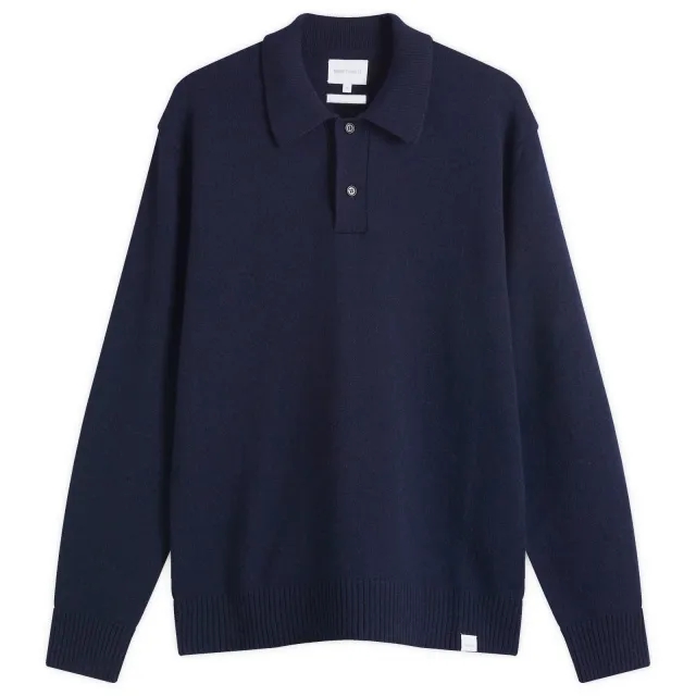 Norse Projects Men's Standard Merino Lambswool Polo Dark Navy