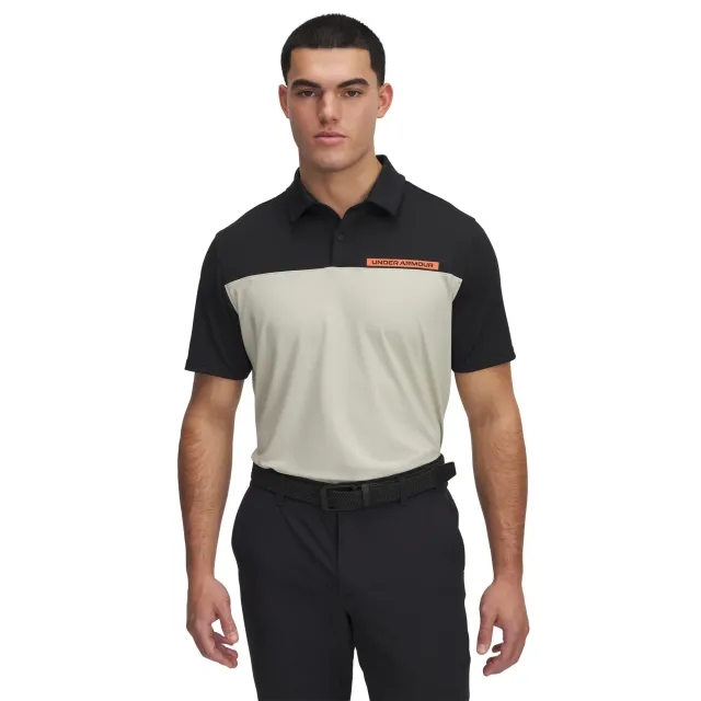 Men's  Under Armour  Tee To Green Color Block Polo Black / Khaki Base / Fire XXL