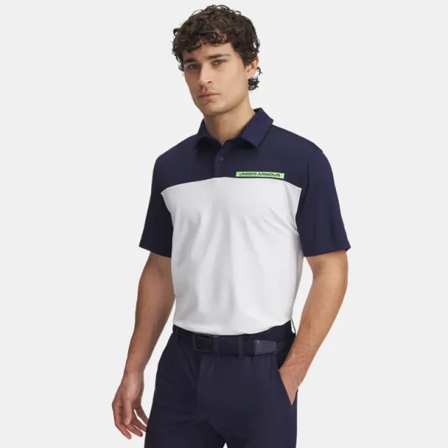 Men's  Under Armour  Tee To Green Color Block Polo Midnight Navy / White / Cyber Green S