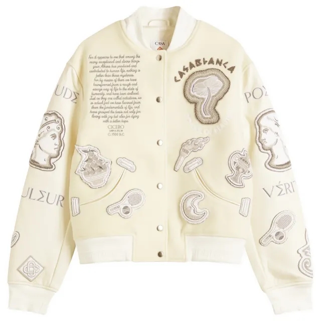 Casablanca Women's Chenille Embroidered Patchwork Bomber Jacket Off White