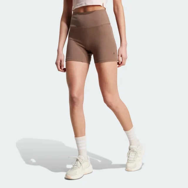 Adidas Lounge Ribbed High-Waist Shorts In Brown
