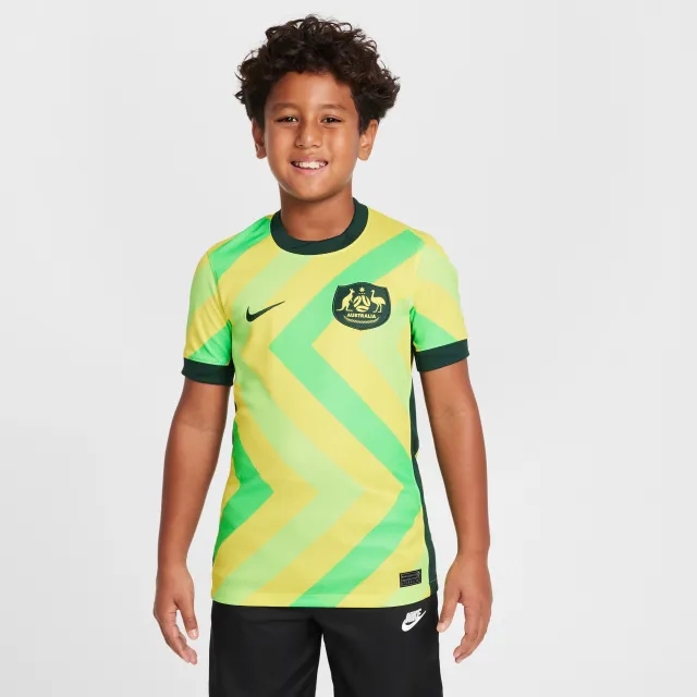 Australia 2025 Stadium Home (Women's Team) Older Kids' Nike Dri-FIT Football Replica Shirt - Yellow - Polyester