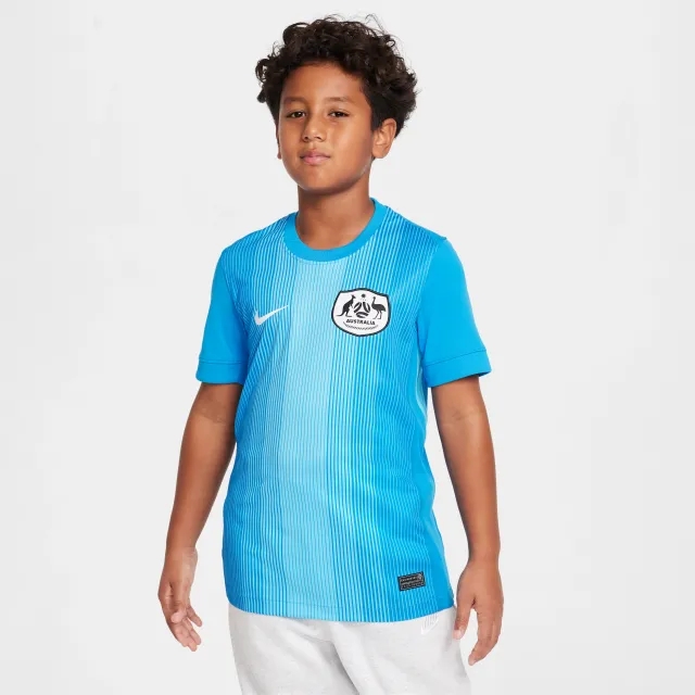 Australia 2025 Stadium Goalkeeper Older Kids' Nike Dri-FIT Football Replica Short-Sleeve Shirt - Blue - Polyester