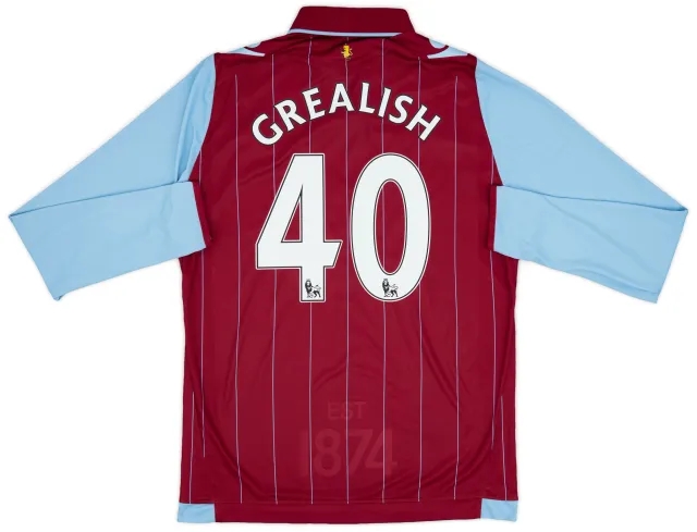 Macron 2014-15 Aston Villa Home L/S Shirt Grealish #40 - 7/10 - (L)