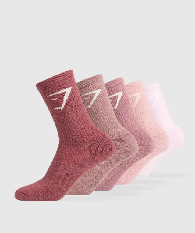 Gymshark Crew Socks 5pk - Washed Berry Pink/Chestnut Pink/Calm Pink/Lift Pink/Ice Pink