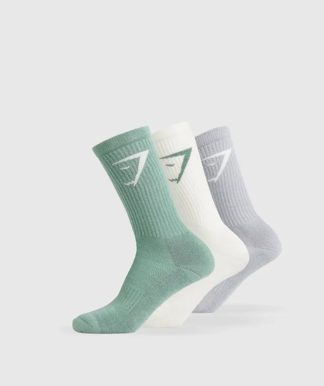 Gymshark Crew Socks 3pk - Celeste Blue/Metal Purple/Soft White