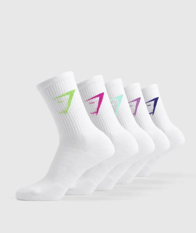 Gymshark Crew Socks 5pk - Active Purple/Cobalt Purple/Energy Gelato Green/Pop Turquoise/Vibrant Pink