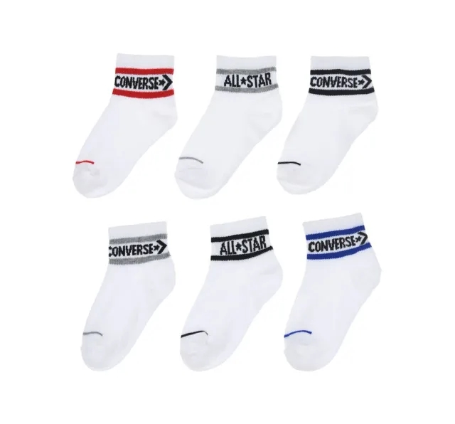Converse 6-Pack Striped Logo Quarter Socks - White
