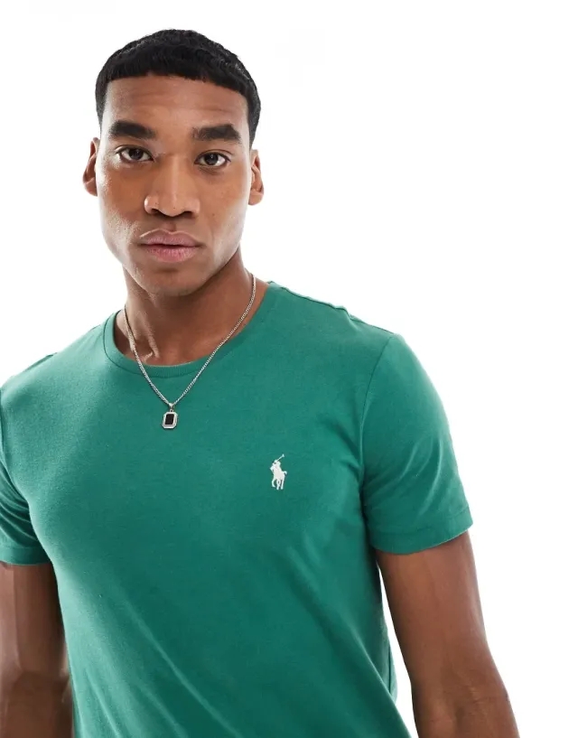 Polo Ralph Lauren Icon Logo T-Shirt Custom Fit In Dark Green