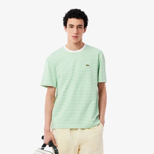 Lacoste Striped Heavy Cotton T-shirt - White / Green