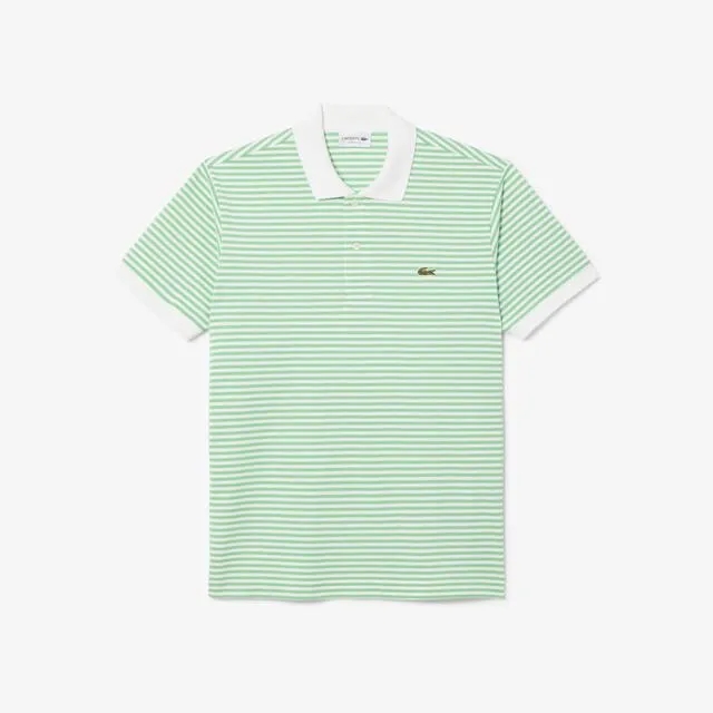 Lacoste Classic Fit L.12.12 Striped Petit Piqué Polo Shirt - White / Green