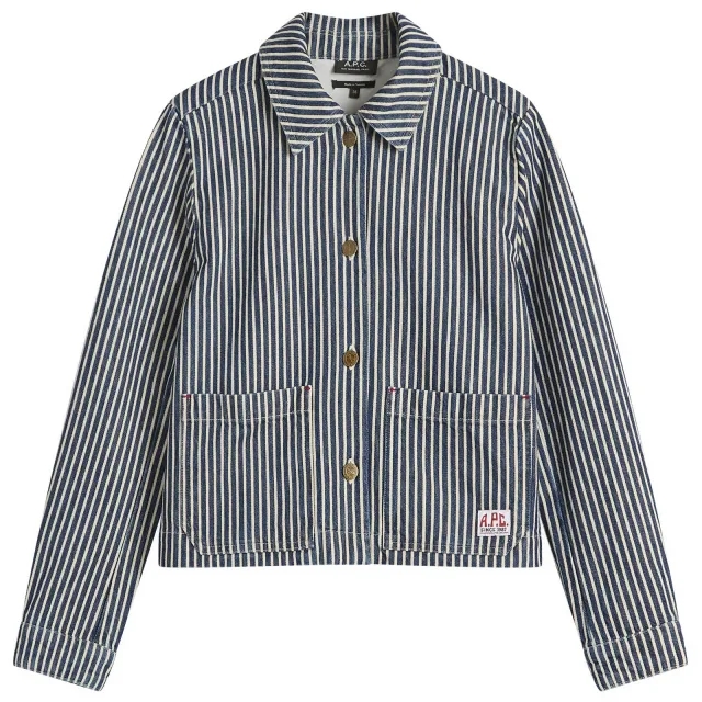 A.P.C. Women's Frida Stripe Denim Jacket Blue/White