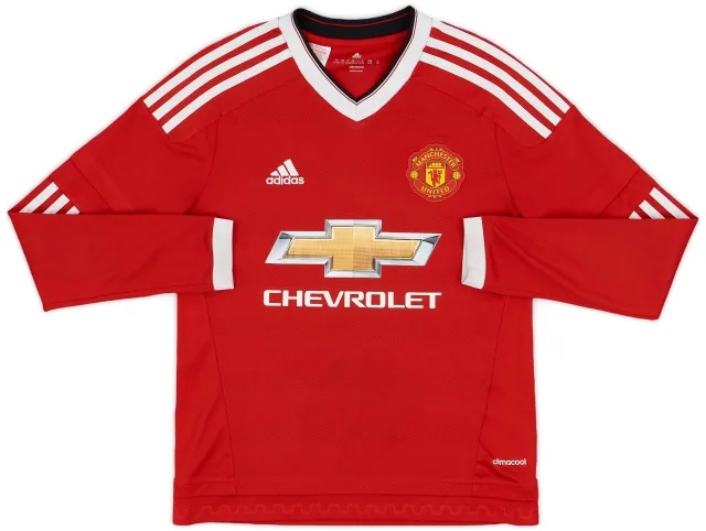 adidas 2015-16 Manchester United Home L/S Shirt - 7/10 - (M.Boys)