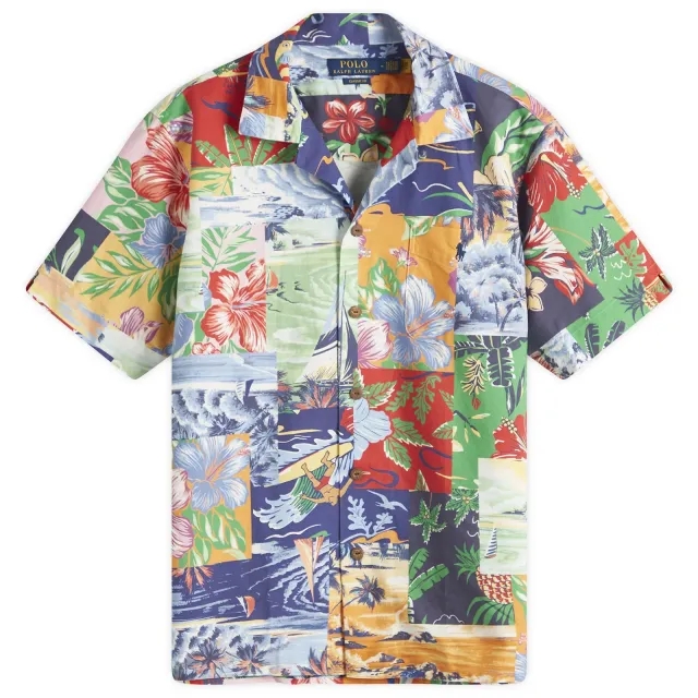 Polo Ralph Lauren Men's Patchwork Beach Vacation Shirt 6713 Beach Bazaar Patchwork