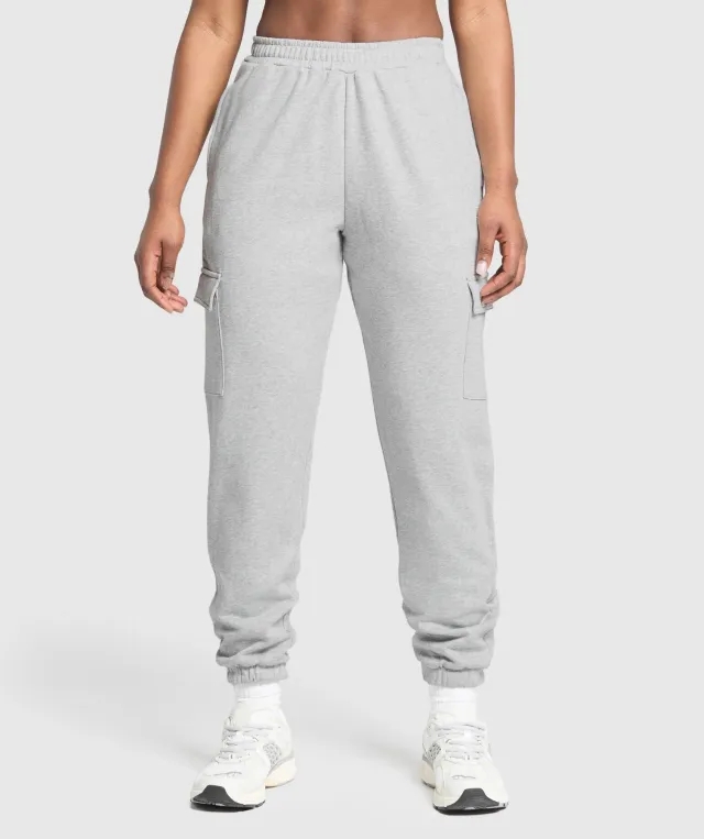 Gymshark Fleece Cargo Joggers - Light Grey Core Marl