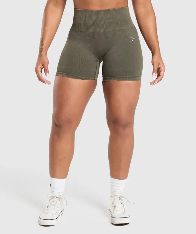 Gymshark Gains Seamless Washed Shorts - Strength Green
