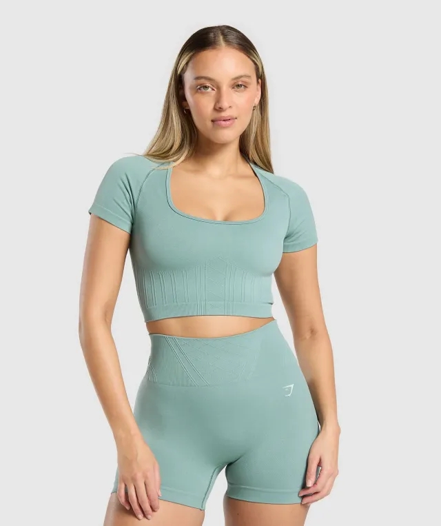 Gymshark Corset Seamless Crop Top - Celeste Blue