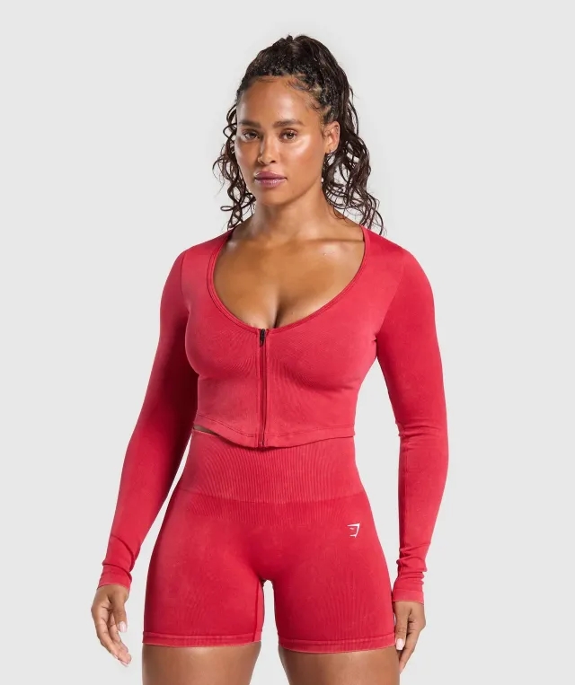 Gymshark Gains Seamless Washed Zip Up Jacket - Carmine Red
