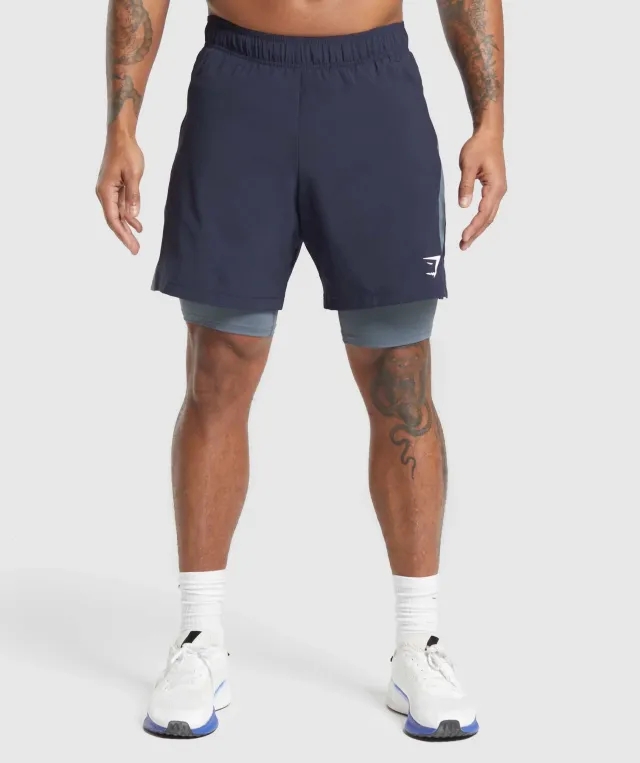 Gymshark Sport 7 2 in 1 Shorts - Heavy Blue/Iron Blue