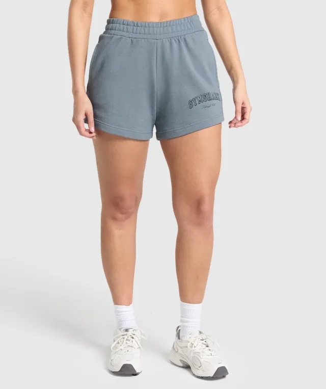 Gymshark Campus Classics Graphic Sweat Shorts - Iron Blue