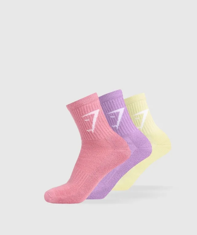 Gymshark Midi Crew Socks 3pk - Active Purple/Sunset Pink/Refresh Yellow