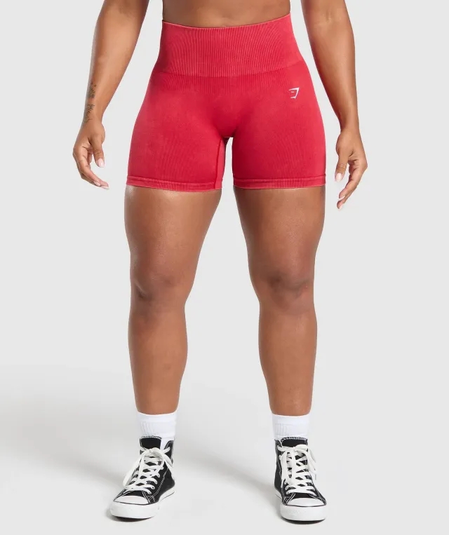 Gymshark Gains Seamless Washed Shorts - Carmine Red