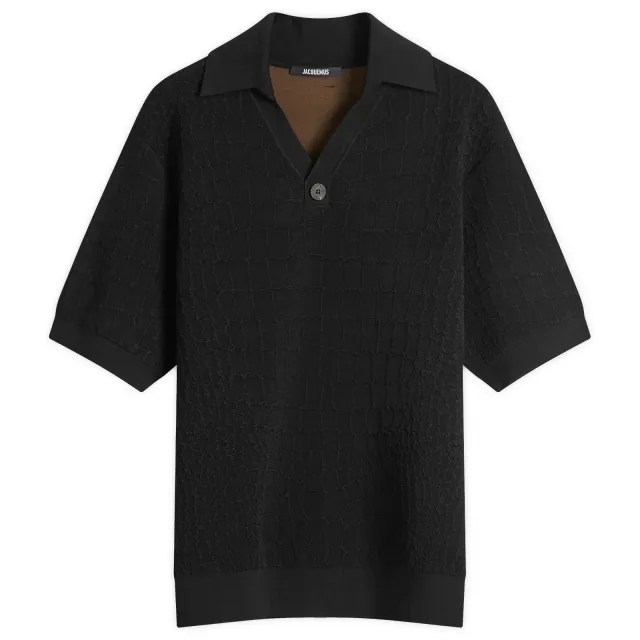Jacquemus Men's Croc Effect Comapct Polo Shirt Black
