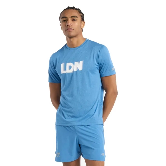 New Balance Men's London Edition Athletics T-Shirt in Blue Poly Knit