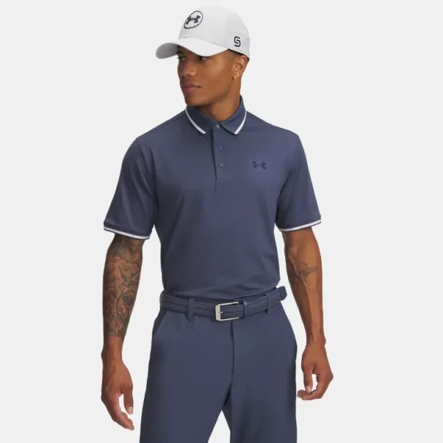 Men's  Under Armour  Playoff 3.0 Rib Polo Downpour Gray / Prime Pink / Midnight Navy XXL