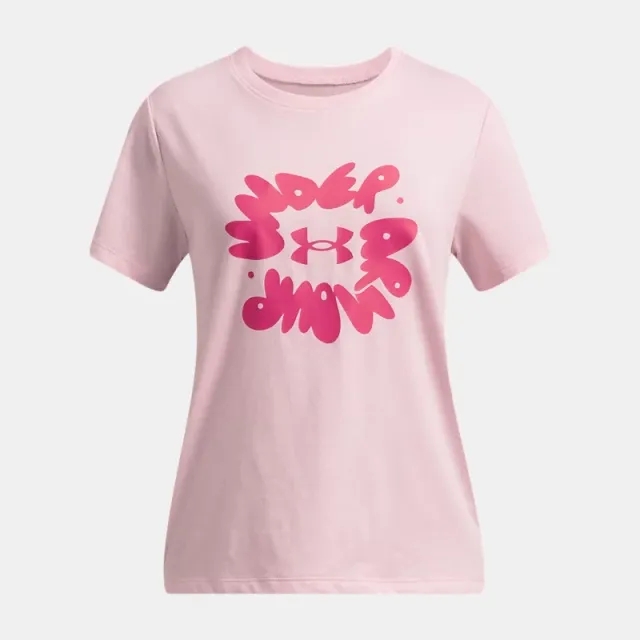 Girls'  Under Armour  Bubble Wordmark Short Sleeve Prime Pink / Shaded Fuchsia / Shaded Fuchsia YXS (48 - 50 in)