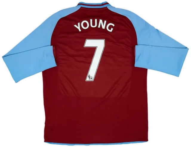Nike 2008-09 Aston Villa Home L/S Shirt Young #7 - 6/10 - (XL)