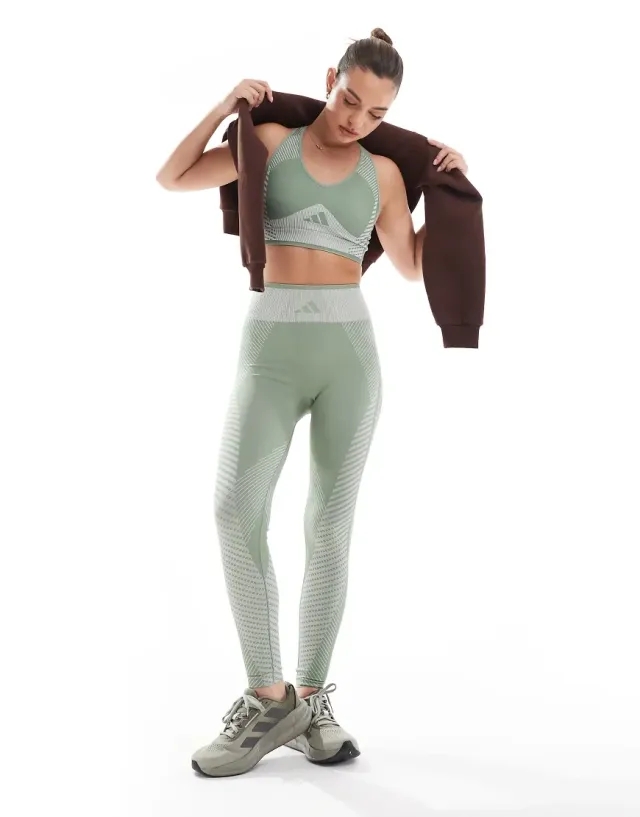 Adidas Training Seamless 7/8 Leggings In Silver Green-Grey