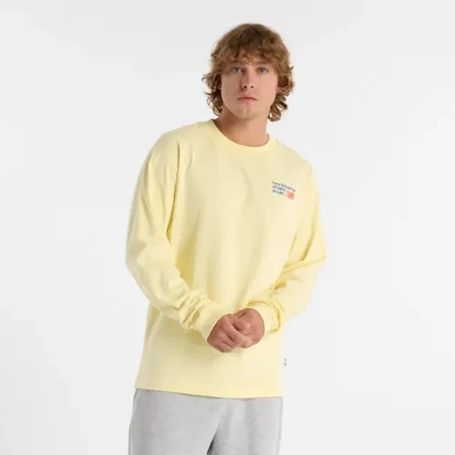 New Balance Men's Athletics Premium Back Logo Long Sleeve in Yellow Cotton