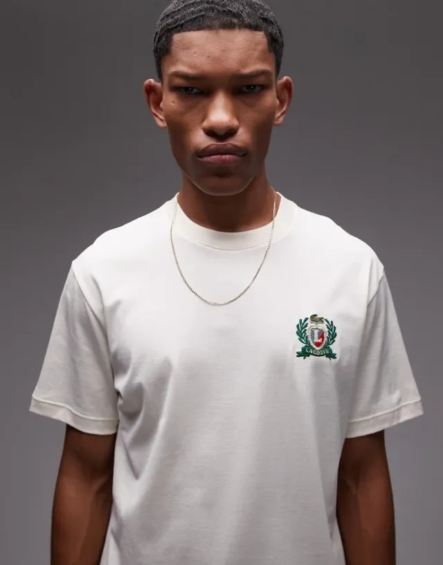 Lacoste French Made Embroidered Badge T-shirt - Ecru White