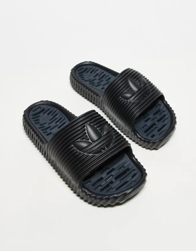 Adidas Originals Adilette 25 Slides In Core Black / Core Black / Grey
