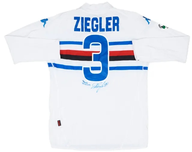 Kappa 2007-08 Sampdoria Match Issue Coppa Italia Signed Away L/S Shirt Ziegler #3