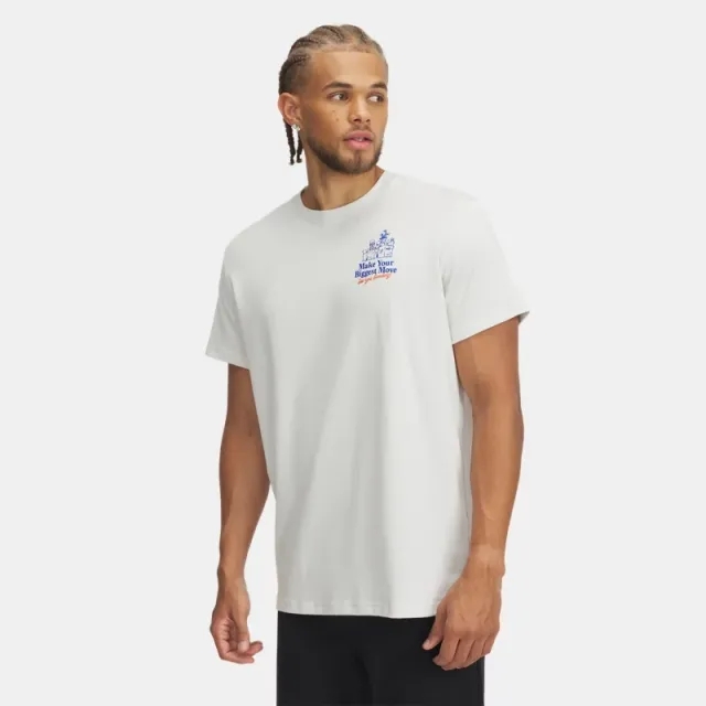 Men's  Under Armour  Heavyweight Moving Day Illustration Short Sleeve White Clay / Royal XXL